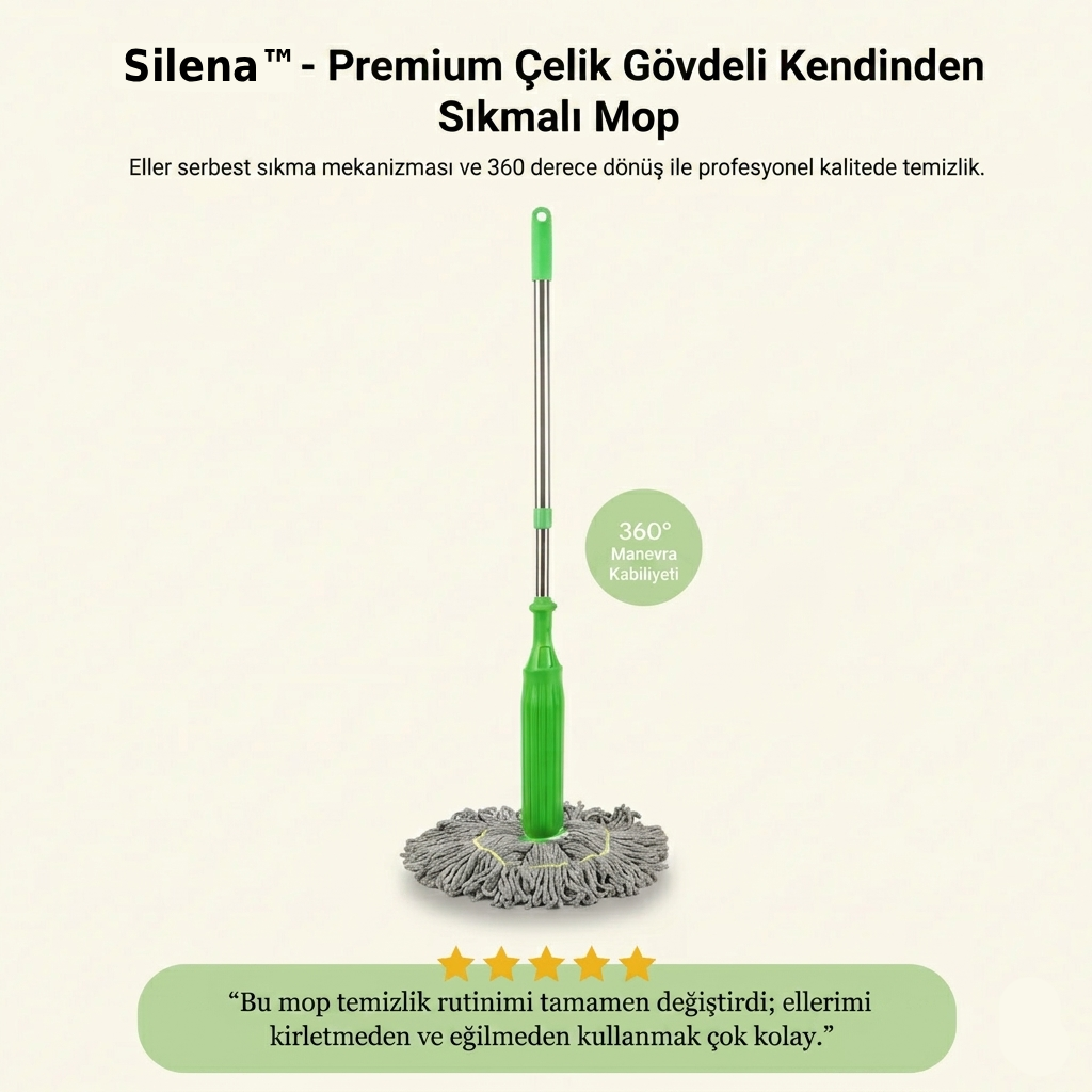 Silena™ - Premium Kendinden Sıkmalı Çelik Gövdeli Mop